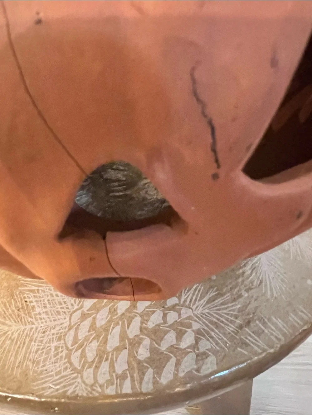 Two Faces- Vintage Terracotta Orange Ceramic Jack-O'-Lantern Pumpkin -